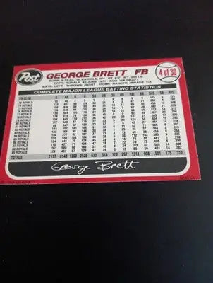 1990 Post - George Brett #4. Kansas City Royals. NRMT+ - Baseball Card Single