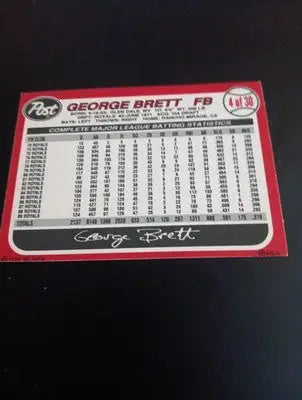 1990 Post - George Brett #4. Kansas City Royals. NRMT+ - Baseball Card Single