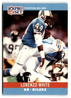1990 Pro Set Lorenzo White NFL trading card featuring Lorenzo White of the Houston Oilers