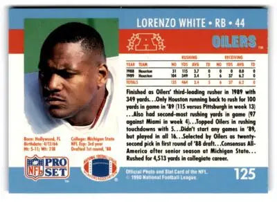1990 Pro Set #125 Lorenzo White - Football Card Single