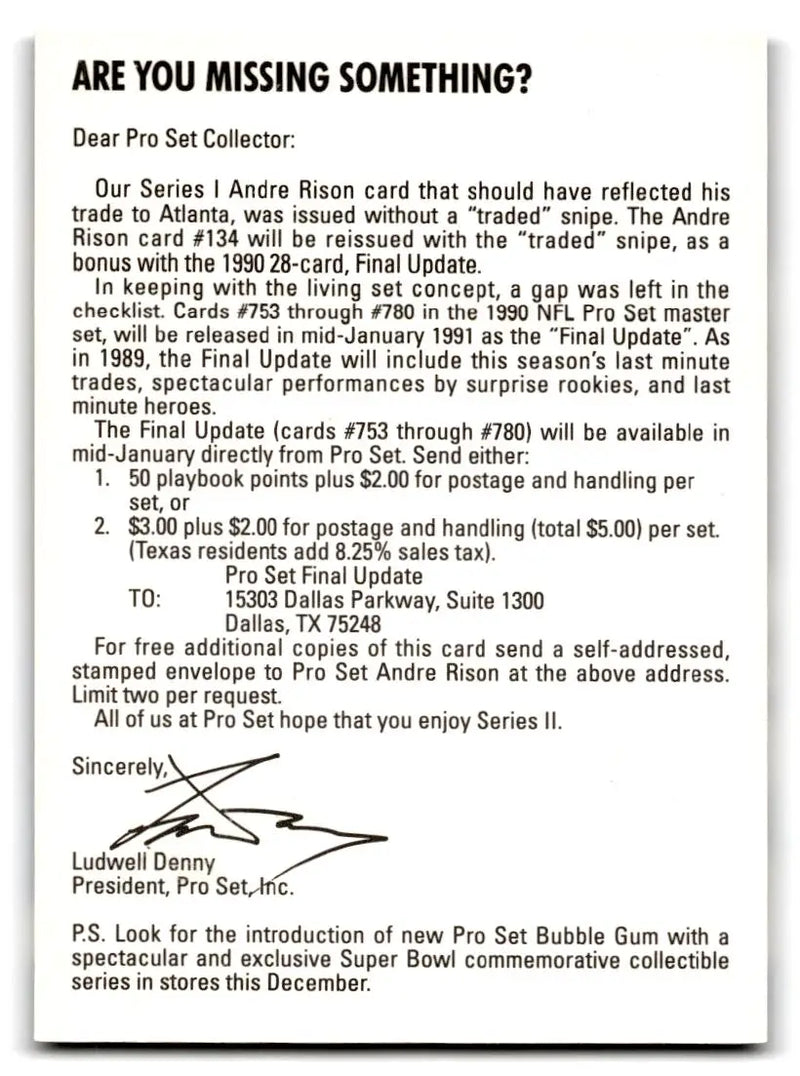 1990 Pro Set #134c Andre Rison Traded stripe on front redemption offer on back - Football Card Single