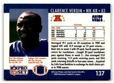 1990 Pro Set #137 Clarence Verdin - Football Card Single