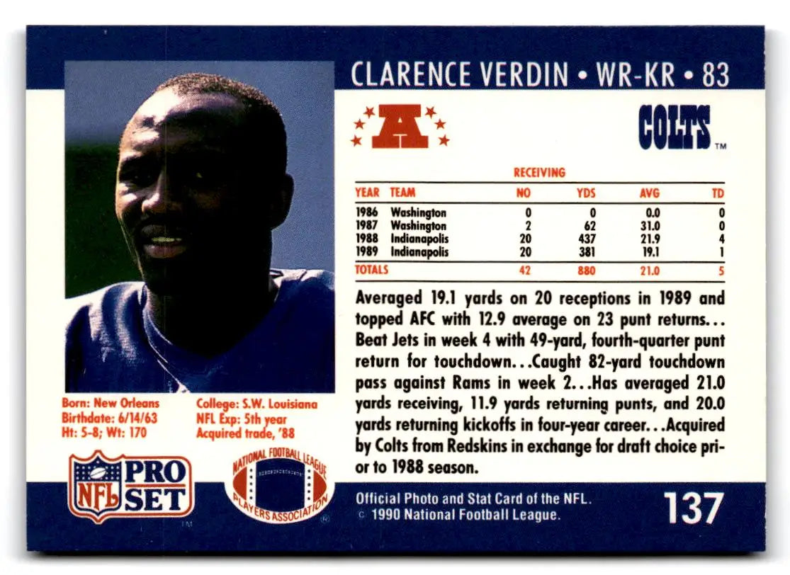 1990 Pro Set #137 Clarence Verdin - Football Card Single