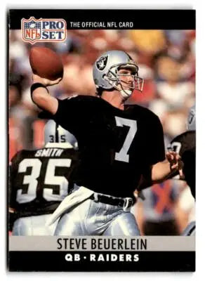 Vintage Steve Beuerlein Pro Set football card from 1990 Los Angeles Raiders collection