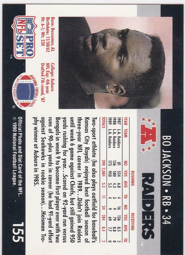 1990 Pro Set #155 Bo Jackson Oakland Raiders - Football Card Single
