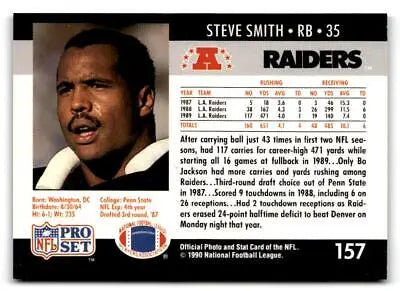 Steve Smith trading card from 1990 Pro Set #157 featuring the NFL star’s likeness