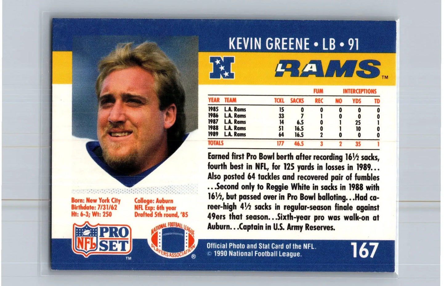 1990 Pro Set #167 Kevin Greene Los Angeles Rams - Football Card Single