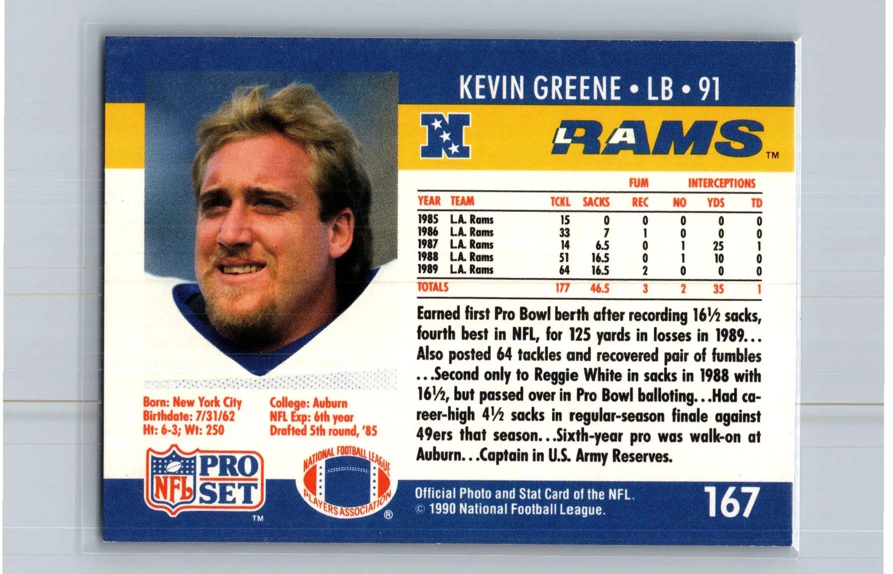 1990 Pro Set #167 Kevin Greene Los Angeles Rams - Football Card Single