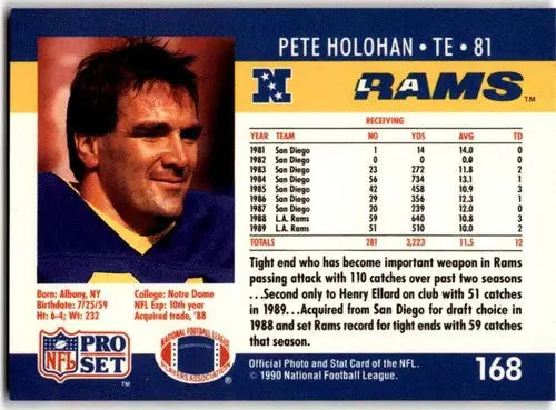 1990 Pro Set #168 Pete Holohan EX ID:45051 - Football Card Single