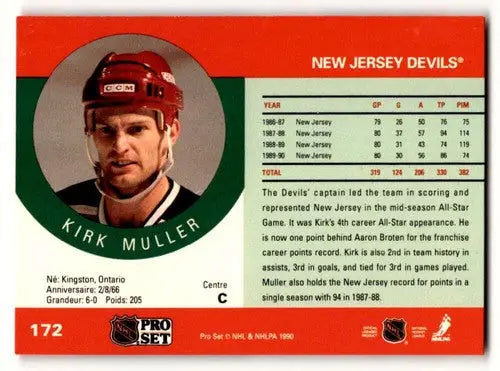 1990 Pro Set #172 Kirk Muller New Jersey Devils Hockey Cards EX/NM ID:60541 - Hockey Card Single