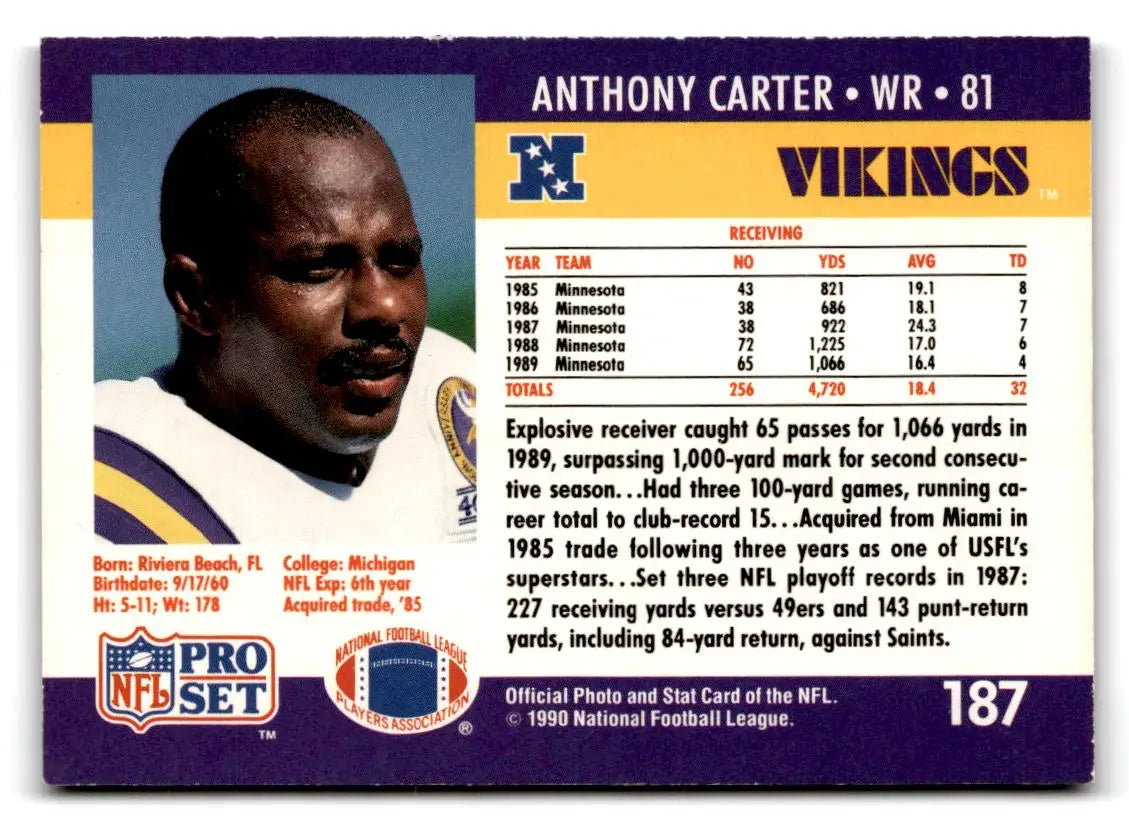 1990 Pro Set #187 Anthony Carter - Football Card Single