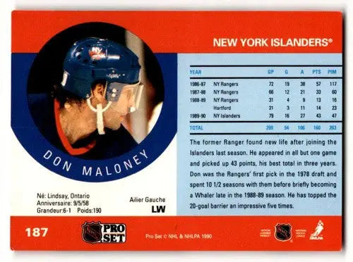 1990 Pro Set #187 Don Maloney New York Islanders Hockey Cards EX/NM ID:60537 - Hockey Card Single