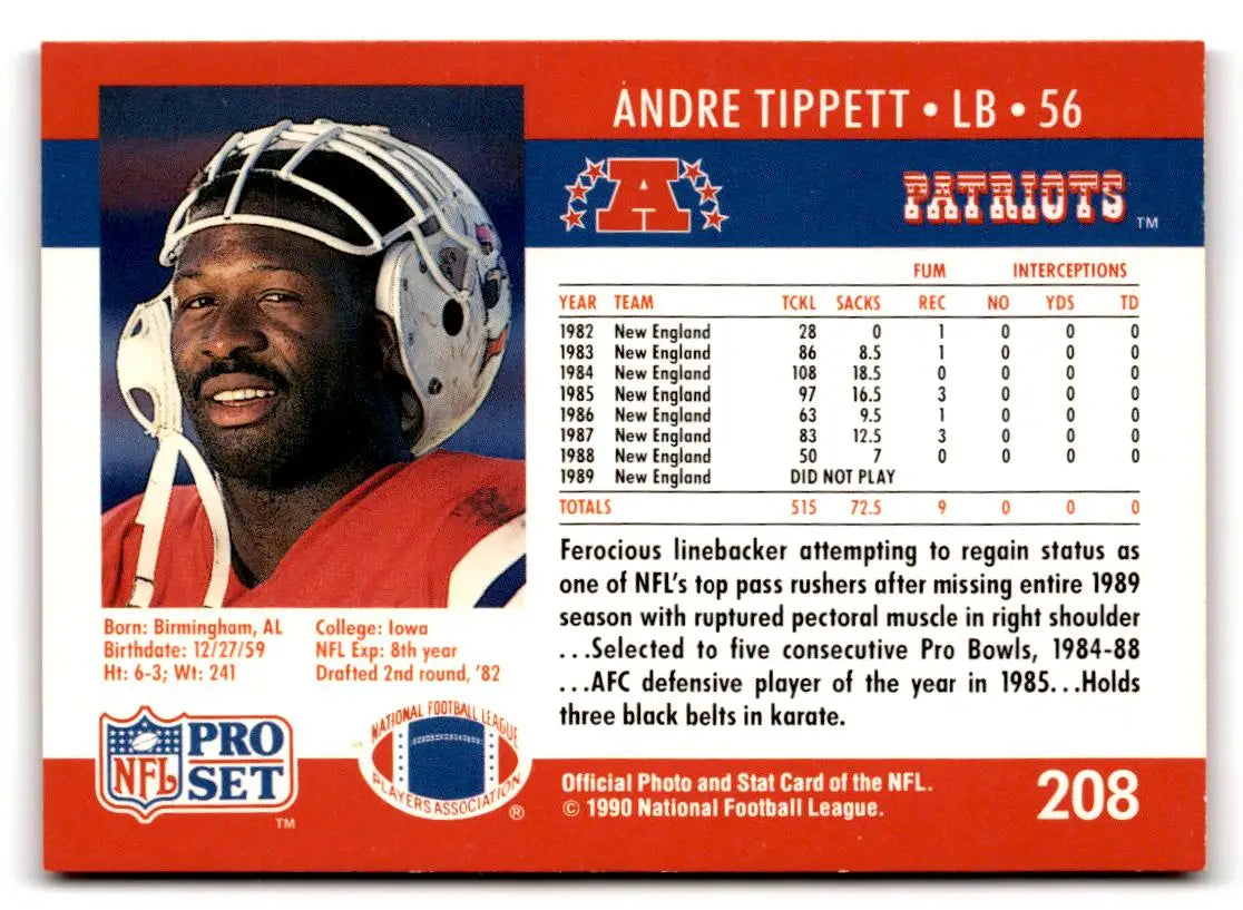 1990 Pro Set #208 Andre Tippett - Football Card Single