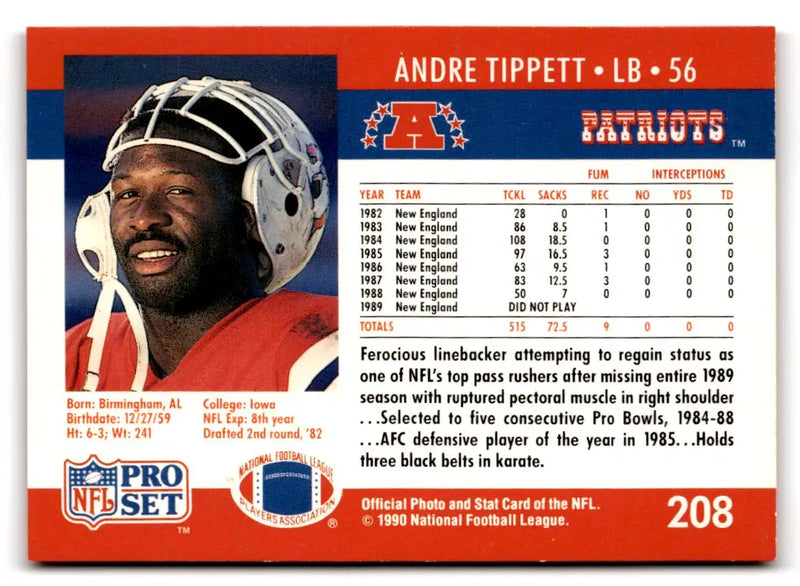 1990 Pro Set #208 Andre Tippett - Football Card Single