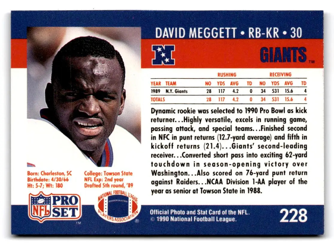 1990 Pro Set #228 David Meggett - Football Card Single