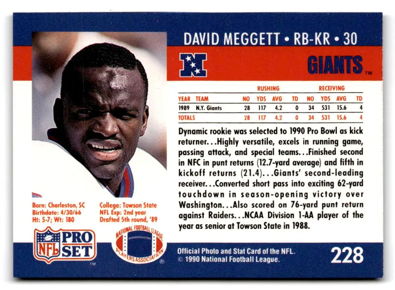 1990 Pro Set #228 David Meggett - Football Card Single