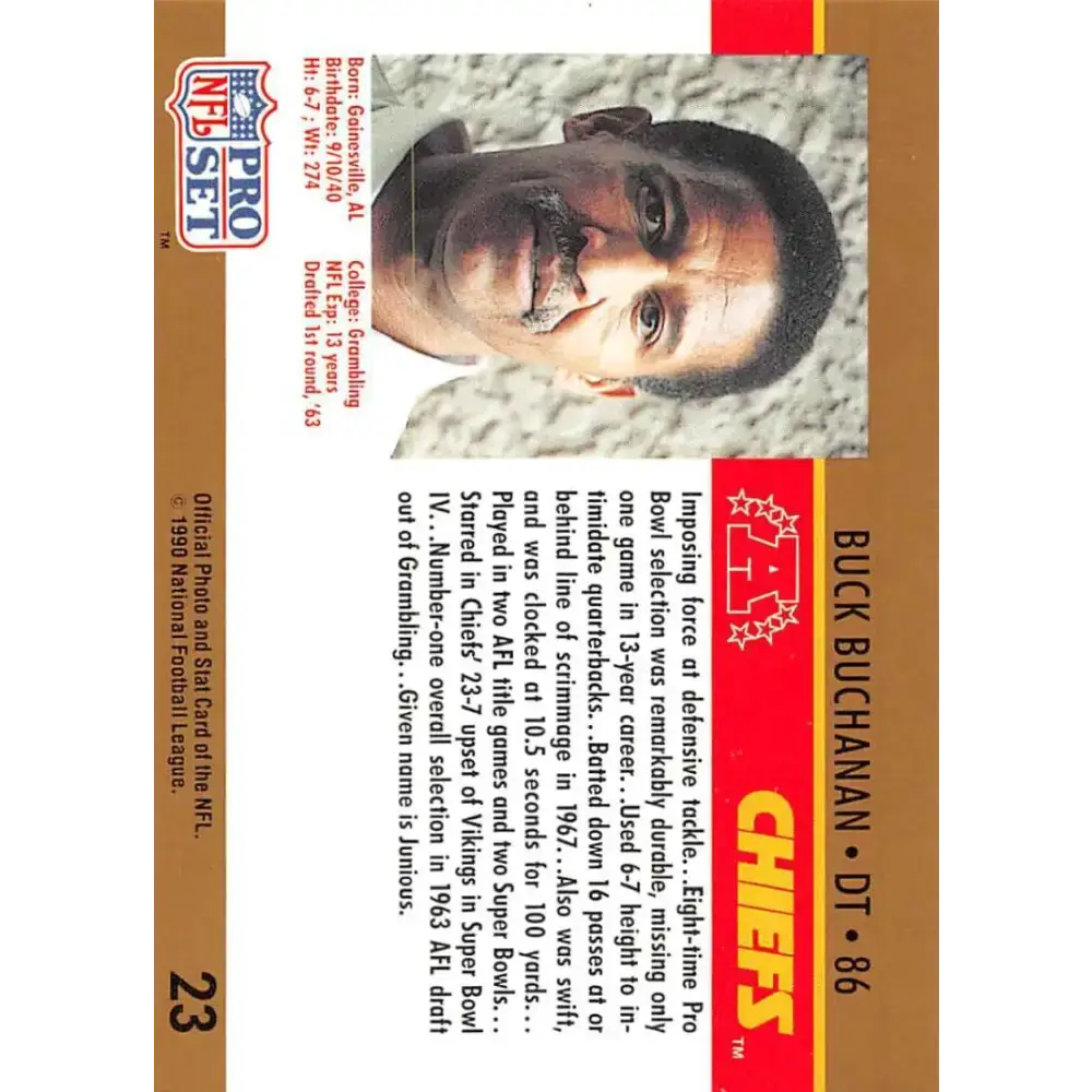 1990 Pro Set #23 Buck Buchanan NM-MT Kansas City Chiefs Football Card - Football Card Single