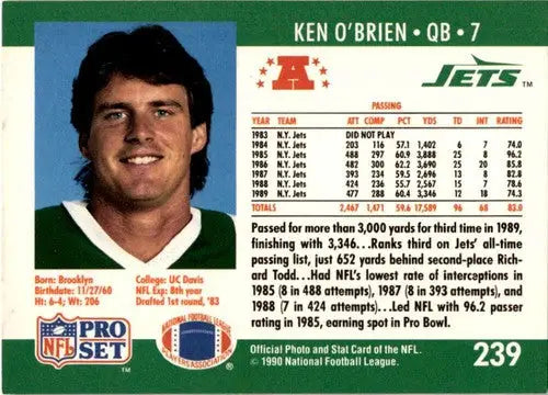 Original gloss of Ken O’Brien football card from 1990 Pro Set #239