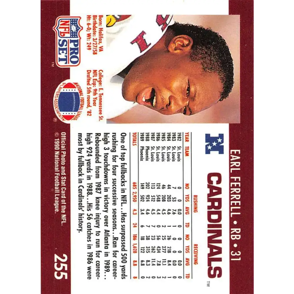 1990 Pro Set #255 Earl Ferrell NM-MT Phoenix Cardinals Football Card - Football Card Single