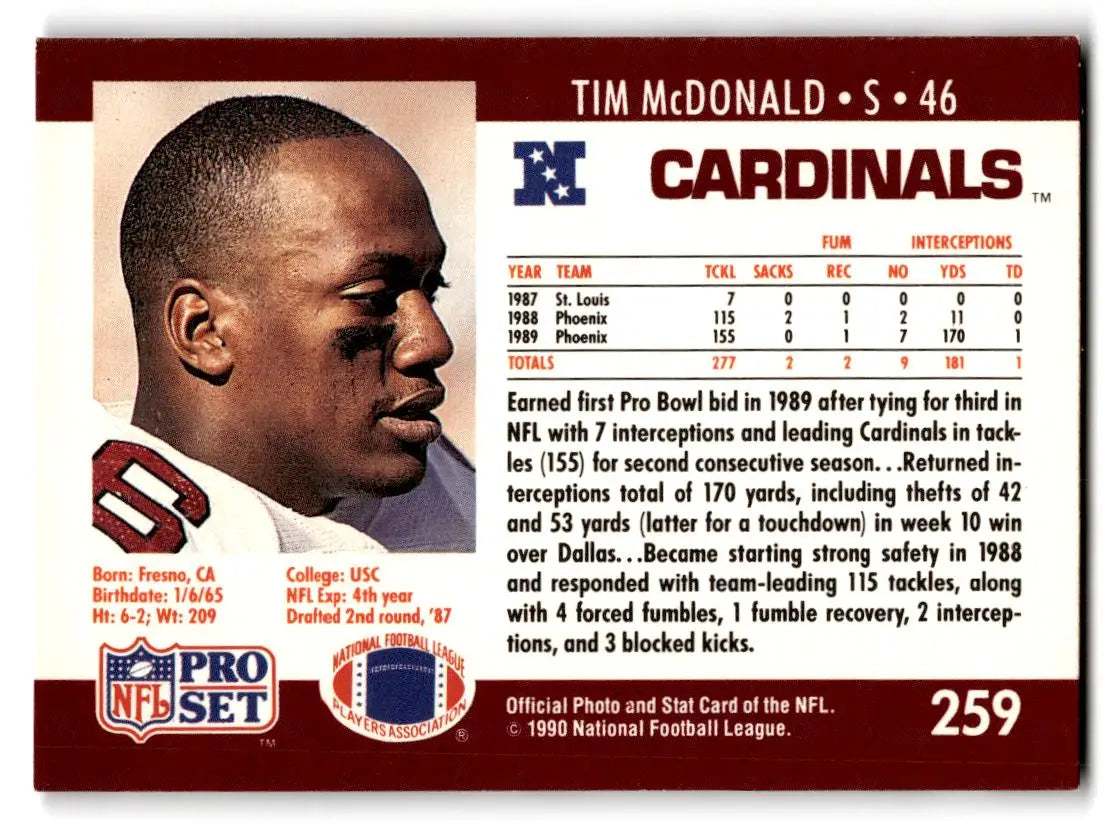 1990 Pro Set #259 Tim McDonald - Football Card Single