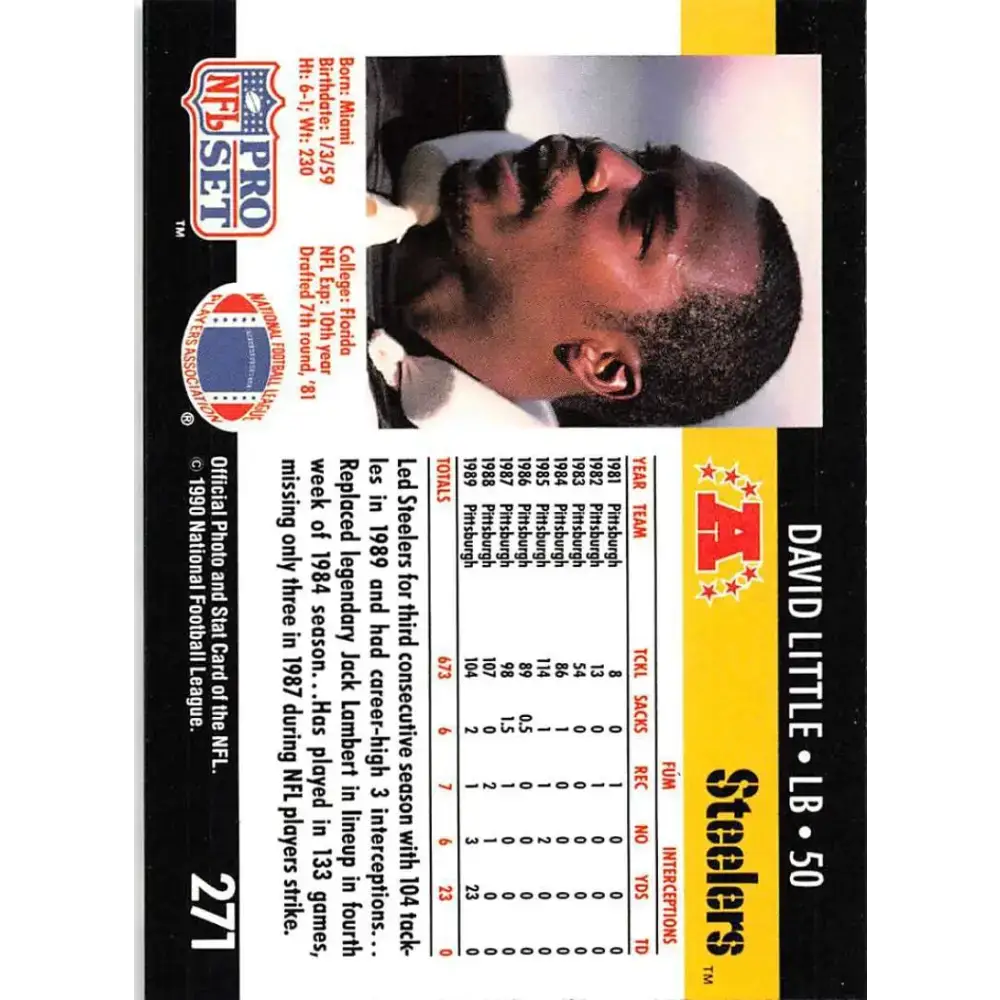 1990 Pro Set #271 David Little NM-MT Pittsburgh Steelers Football Card - Football Card Single