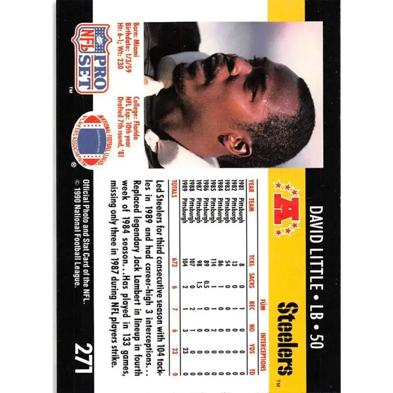 1990 Pro Set #271 David Little NM-MT Pittsburgh Steelers Football Card - Football Card Single