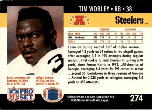 Original gloss 1990 Pro Set Tim Worley football card from ID 45823