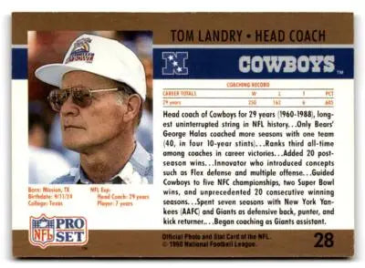 1990 Pro Set #28 Tom Landry - Football Card Single
