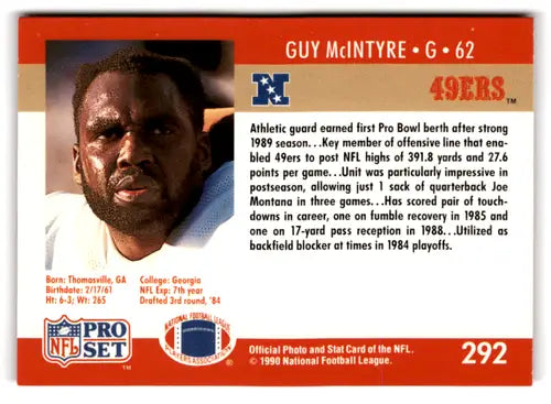 Original gloss 1990 Pro Set Guy McIntyre football card 49ers ID 67076