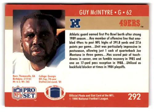 1990 Pro Set #292 Guy McIntyre EX/NM 49ers ID:67078 - Football Card Single
