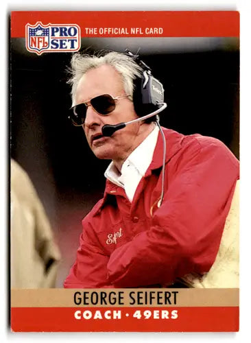 Original gloss 1990 Pro Set George Seifert football card featuring Niners ID 67081