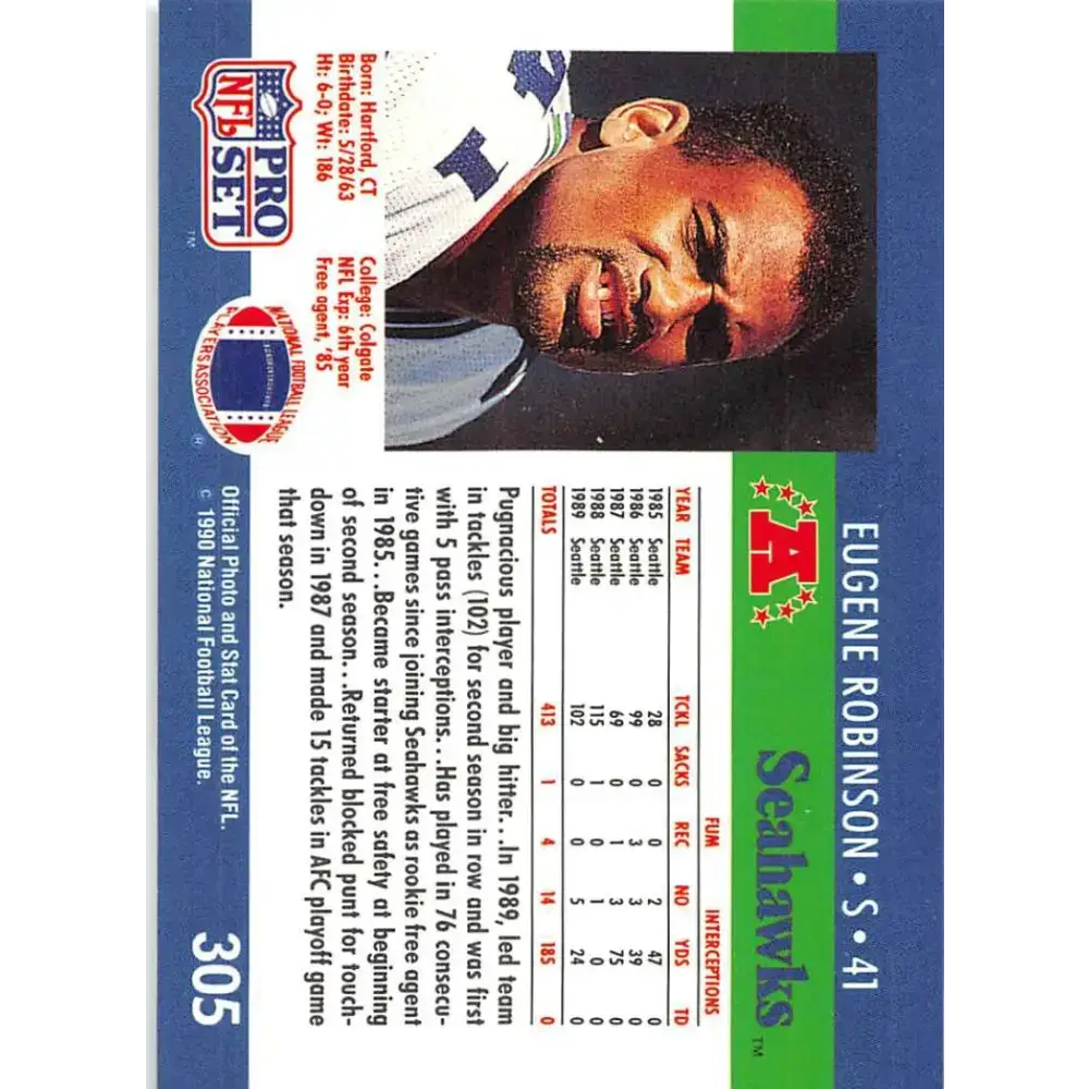 1990 Pro Set #305 Eugene Robinson NM-MT Seattle Seahawks Football Card - Football Card Single