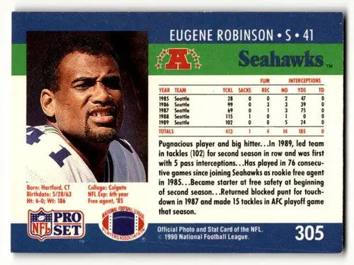 Original gloss Eugene Robinson Seattle Seahawks football card from 1990 Pro Set