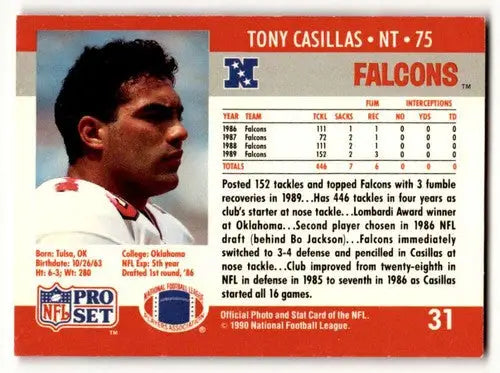 1990 Pro Set #31 Tony Casillas Atlanta Falcons Football Cards EX/NM ID:60052 - Football Card Single