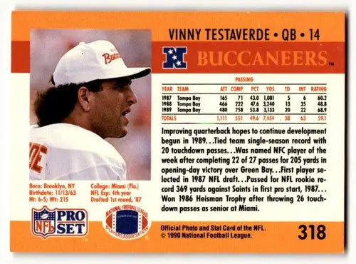 1990 Pro Set #318 Vinny Testaverde Tampa Bay Buccaneers Football Car ID:60036 - Football Card Single