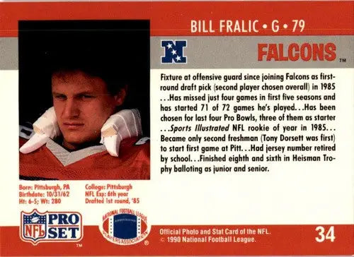 Original gloss Bill Fralic football card from 1990 Pro Set Simply Sandoval ID 45791