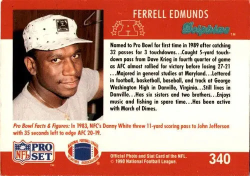 Original gloss Ferrell Edmunds football card from Pro Set 1990 #340 ID 45822