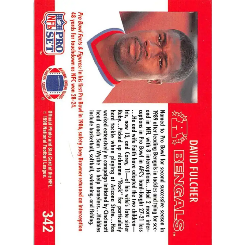1990 Pro Set #342 David Fulcher NM-MT Cincinnati Bengals Football Card - Football Card Single