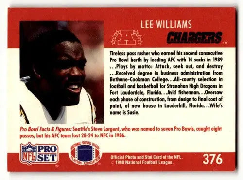 Original gloss Lee Williams San Diego Chargers football card from 1990 Pro Set