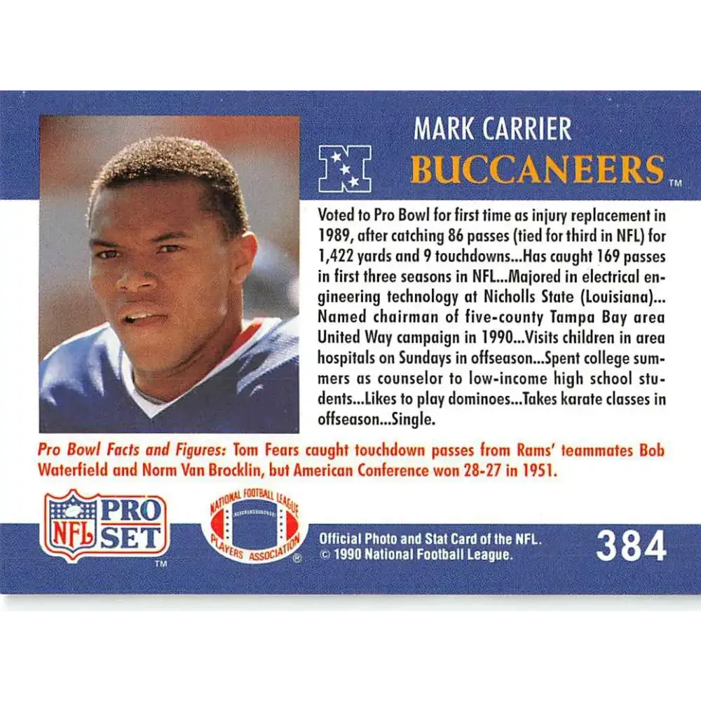 1990 Pro Set #384 Mark Carrier NM-MT Tampa Bay Buccaneers Football Card - Football Card Single
