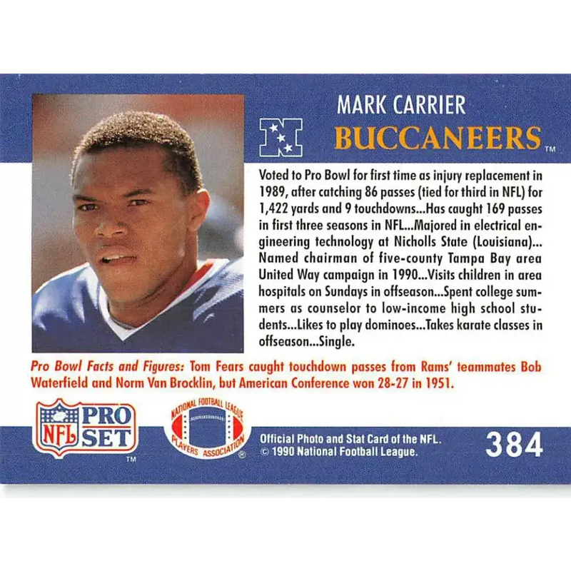 1990 Pro Set #384 Mark Carrier NM-MT Tampa Bay Buccaneers Football Card - Football Card Single