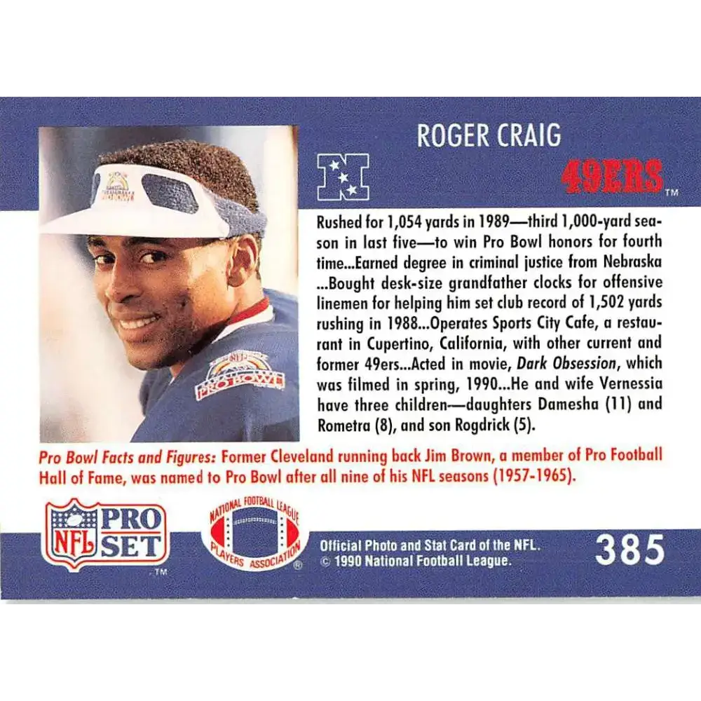 1990 Pro Set #385 Roger Craig NM-MT San Francisco 49ers Football Card - Football Card Single