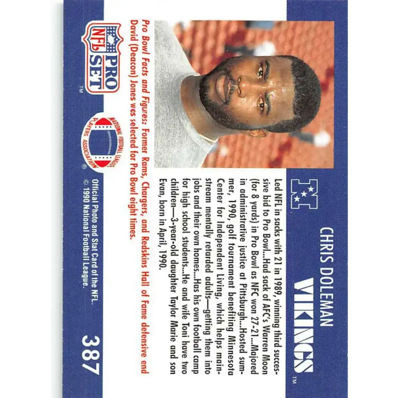 1990 Pro Set #387 Chris Doleman NM-MT Minnesota Vikings Football Card - Football Card Single