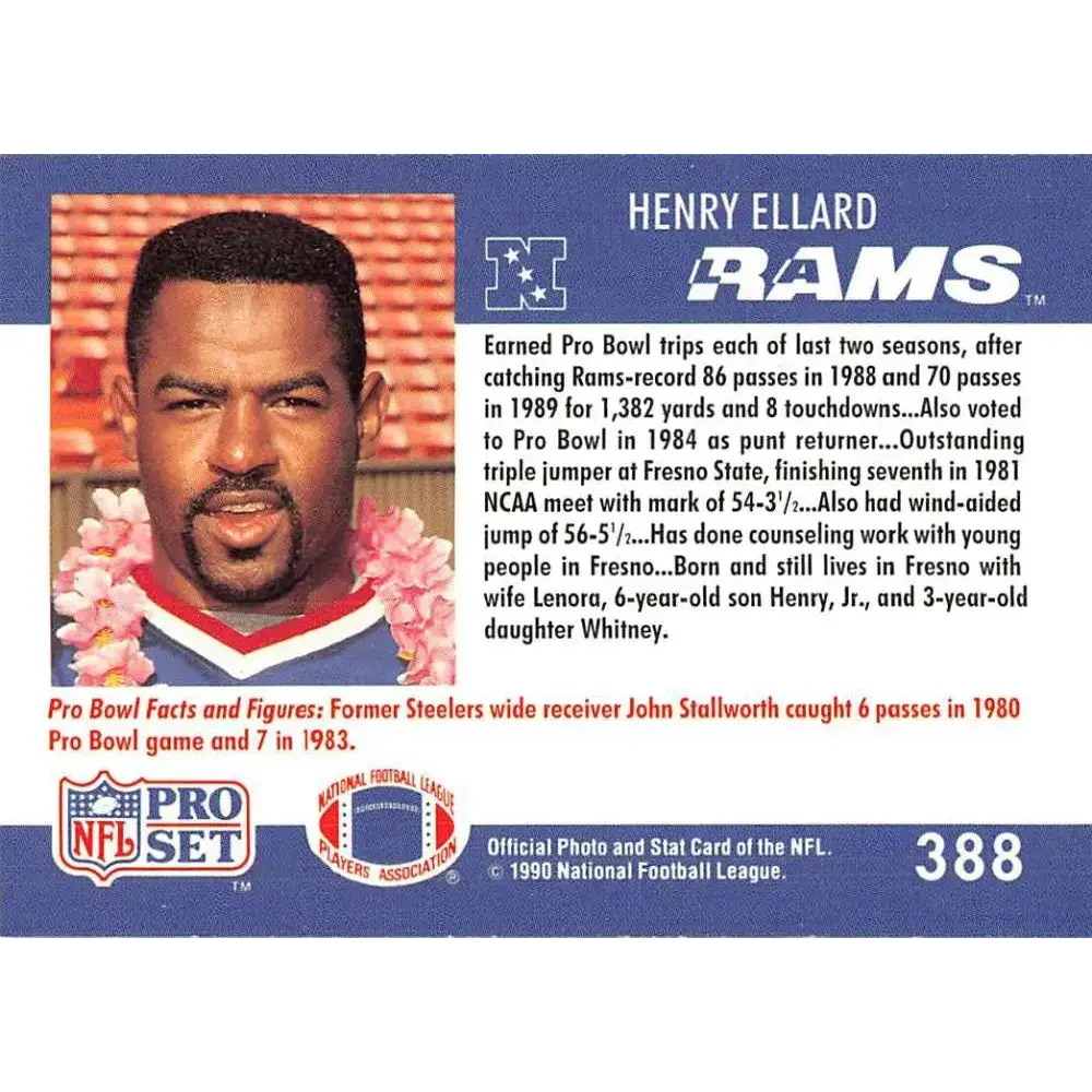 1990 Pro Set #388 Henry Ellard NM-MT Los Angeles Rams Football Card - Football Card Single