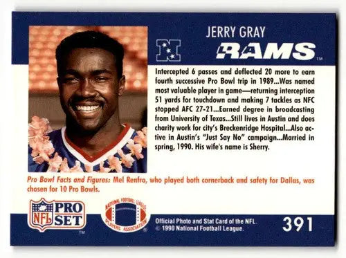 Original gloss Jerry Gray Los Angeles Rams football card from 1990 Pro Set