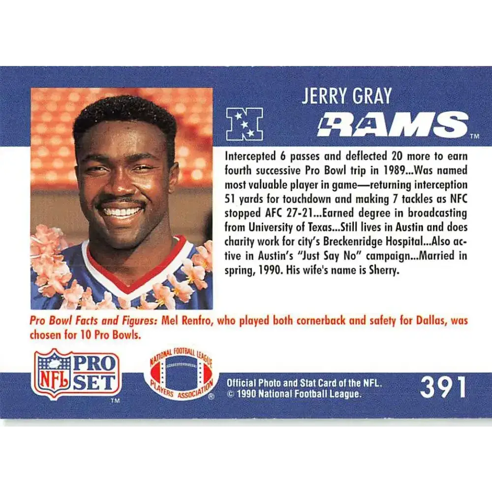 1990 Pro Set #391 Jerry Gray NM-MT Los Angeles Rams Football Card - Football Card Single