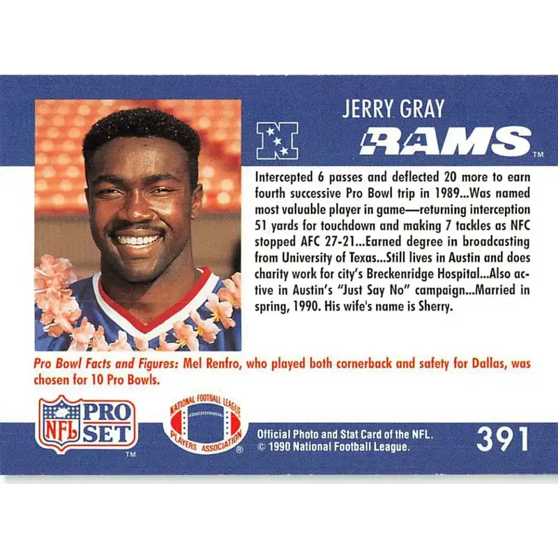 1990 Pro Set #391 Jerry Gray NM-MT Los Angeles Rams Football Card - Football Card Single