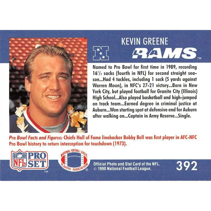 1990 Pro Set #392 Kevin Greene NM-MT Los Angeles Rams Football Card - Football Card Single