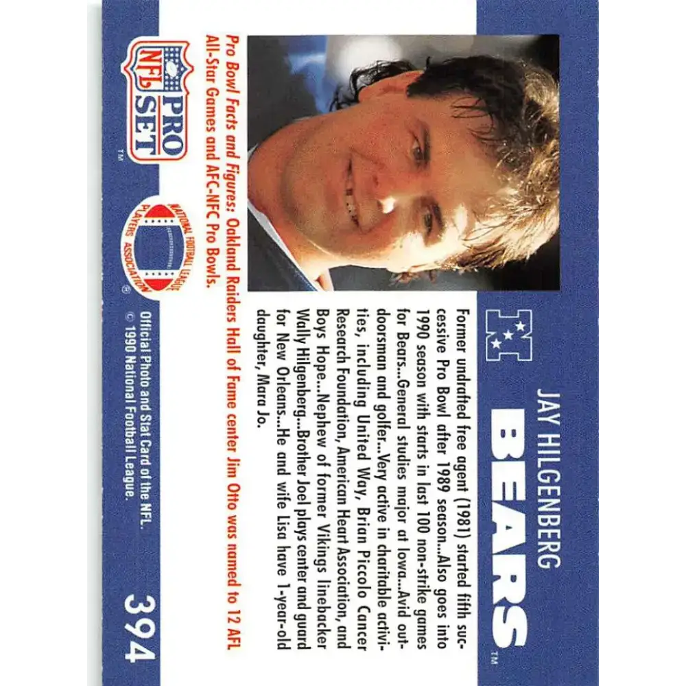 1990 Pro Set #394 Jay Hilgenberg NM-MT Chicago Bears Football Card - Football Card Single