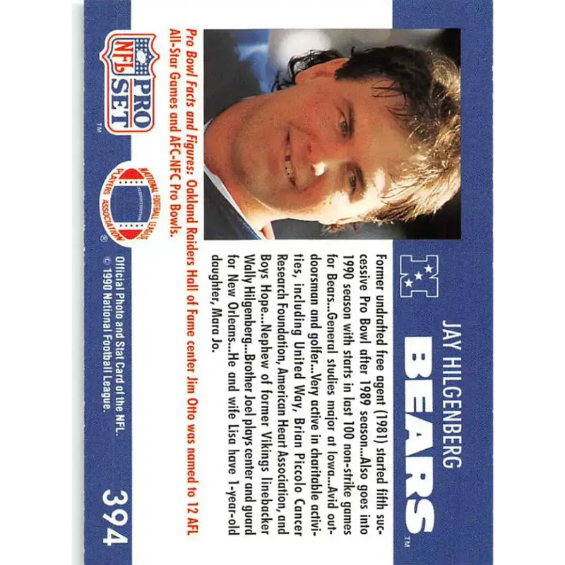 1990 Pro Set #394 Jay Hilgenberg NM-MT Chicago Bears Football Card - Football Card Single